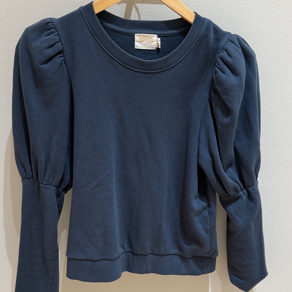 Nation LTD Navy Puff-Sleeve Crewneck Sweatshirt